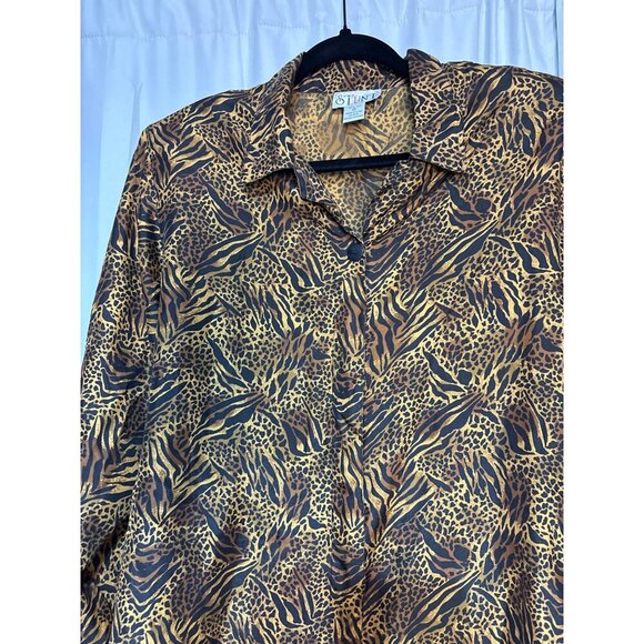 Vintage Stunt Womens 100% Silk Animal Print Button-Up Shirt M - Picture 2 of 6